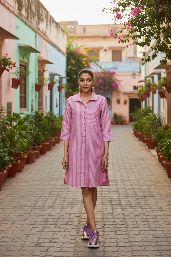 pink-woven-striped-dress