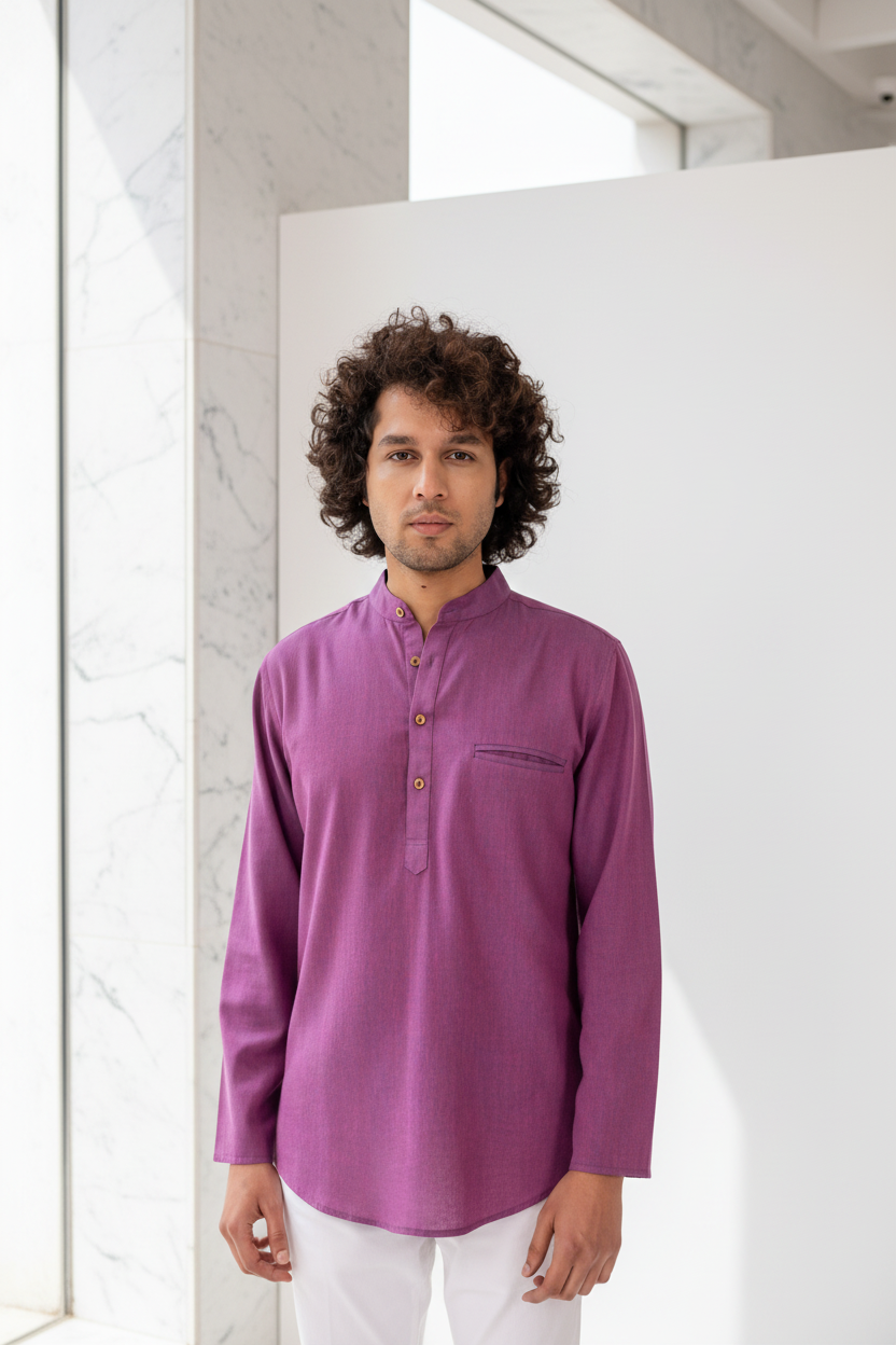 Purple Cross Color Cotton Short Kurta