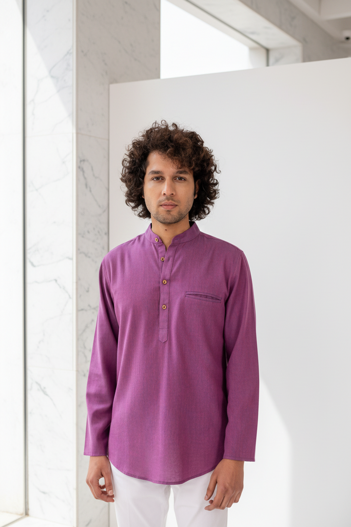 Purple Cross Color Cotton Short Kurta