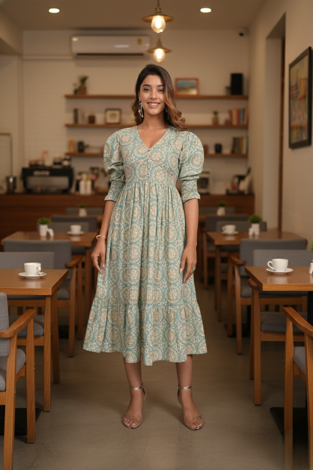 sea-green-printed-tiered-long-dress