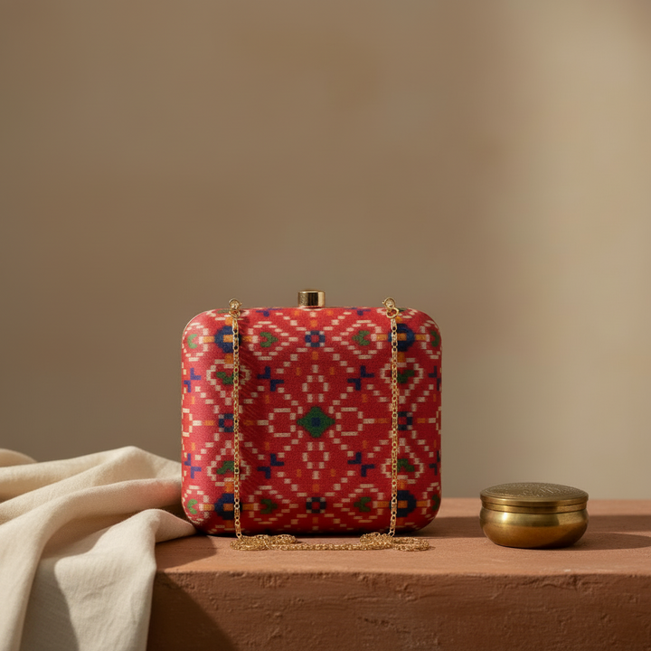 Rani Pink Ikat Digital Print Clutch