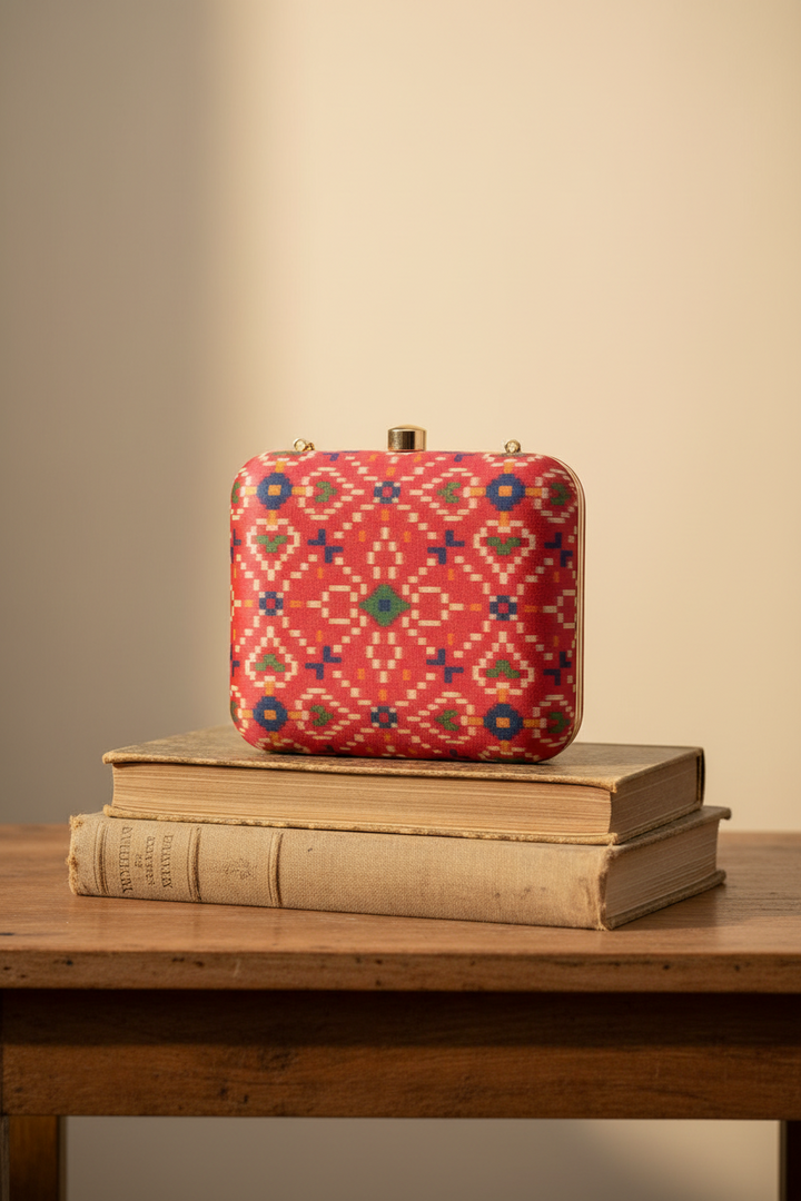 Rani Pink Ikat Digital Print Clutch
