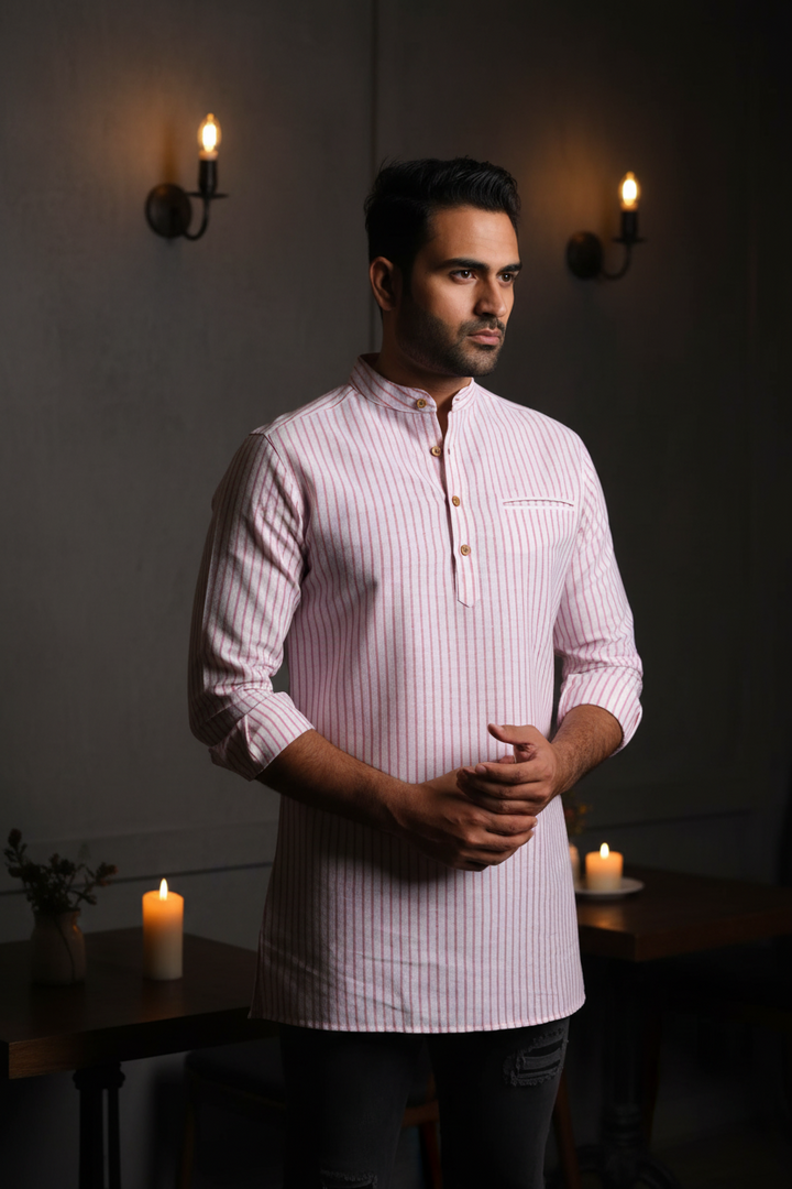 Red And White Striped Kurta