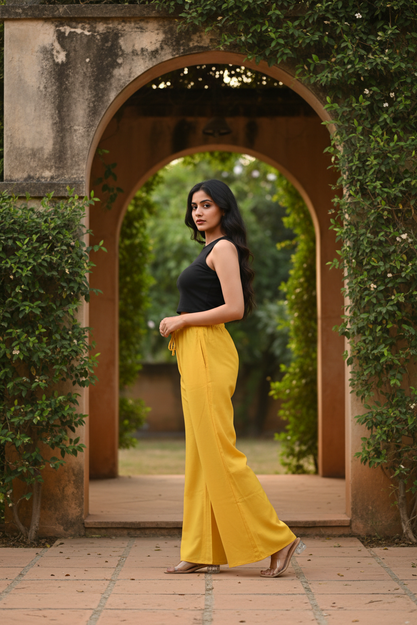 Yellow Cotton Palazzo for Women | Loose Fit | All-Day Comfort | Soft &amp; Flowy