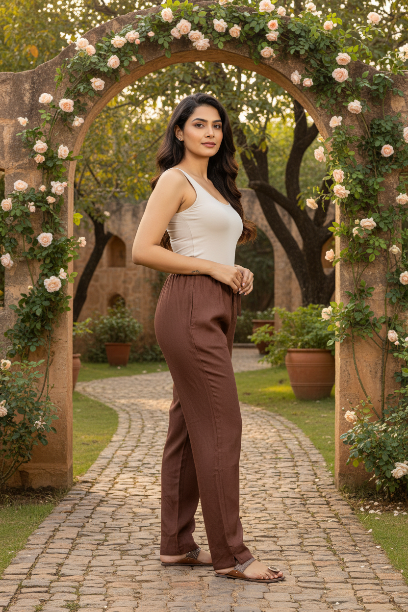 Chocolate Brown Cotton Pants for Women | Straight Fit | All-Day Comfort | Every Day Wear