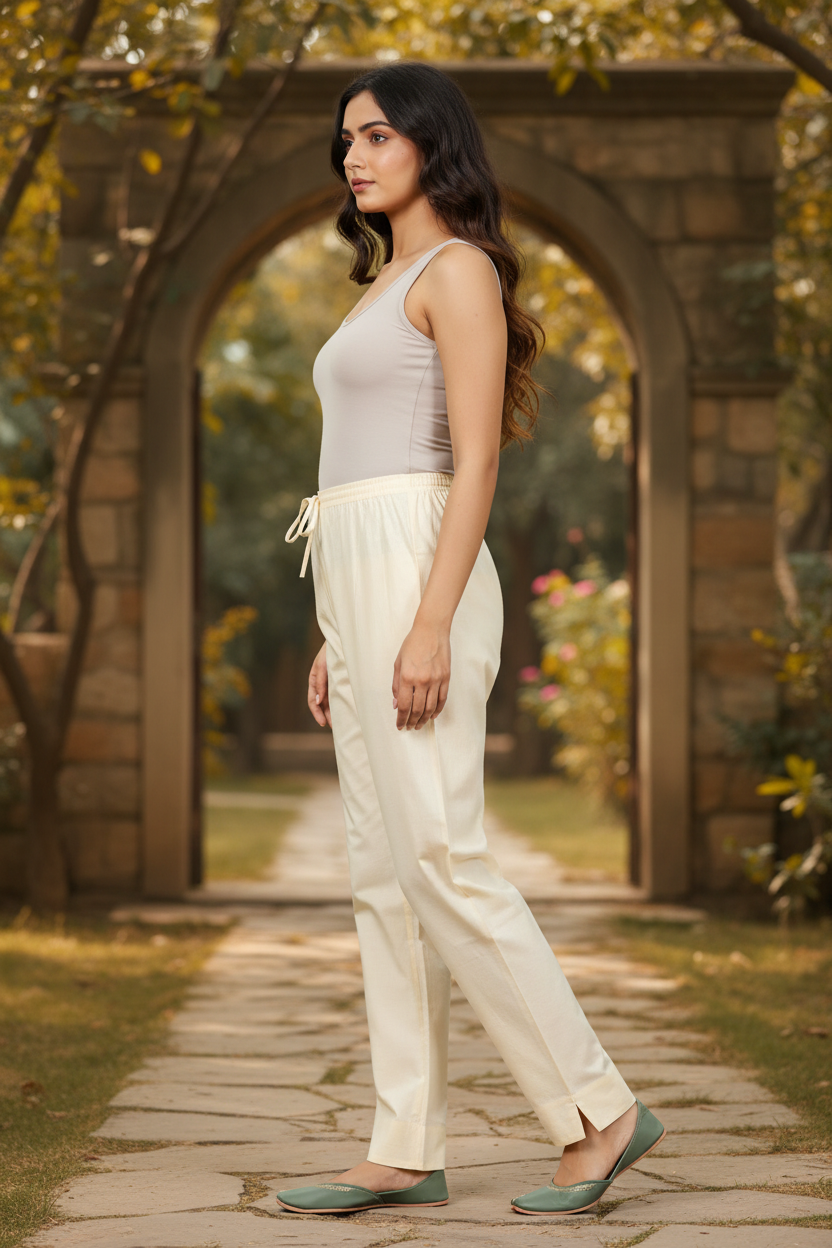 Cream Cotton Pants for Women | Straight Fit | All-Day Comfort | Every Day Wear