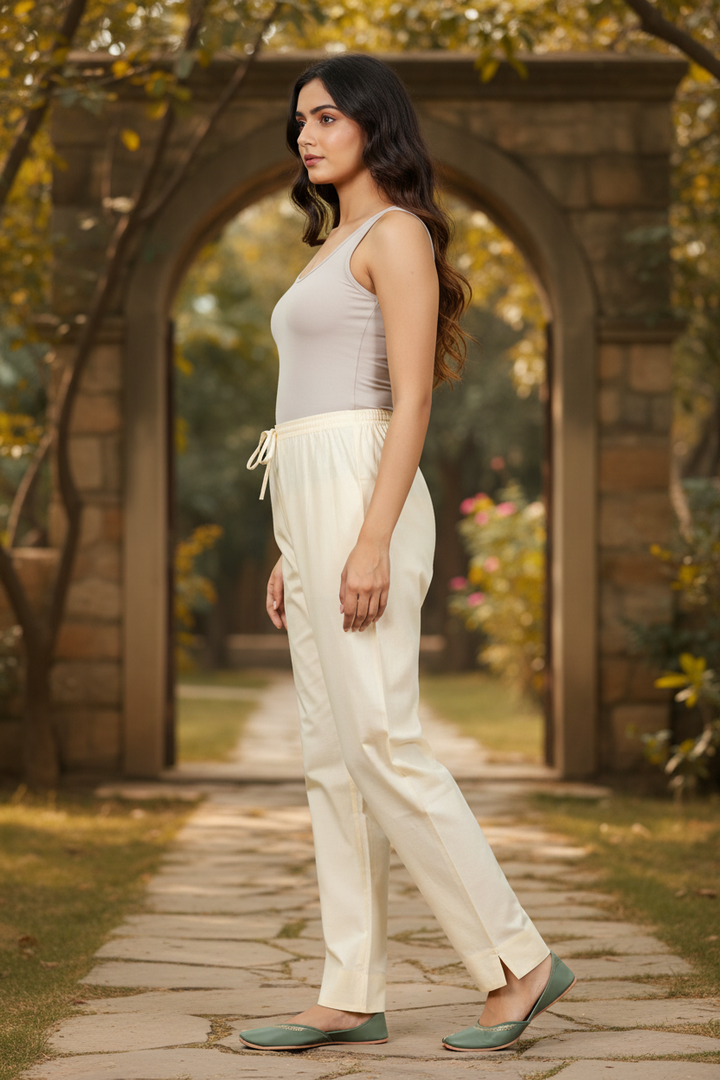 Cream Cotton Pants for Women | Straight Fit | All-Day Comfort | Every Day Wear