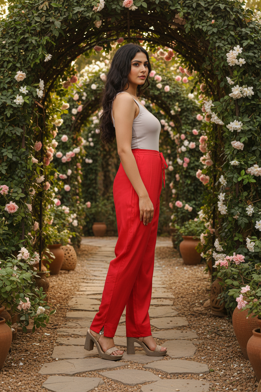 Red Cotton Pants for Women | Straight Fit | All-Day Comfort | Every Day Wear