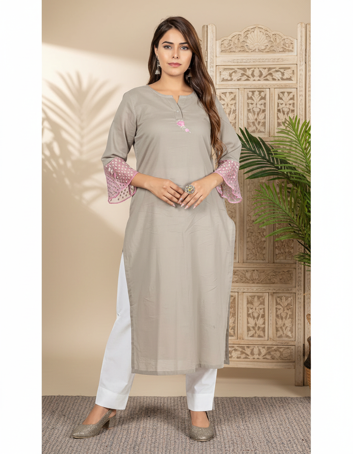 Dull Grey Brown Cotton Kurta