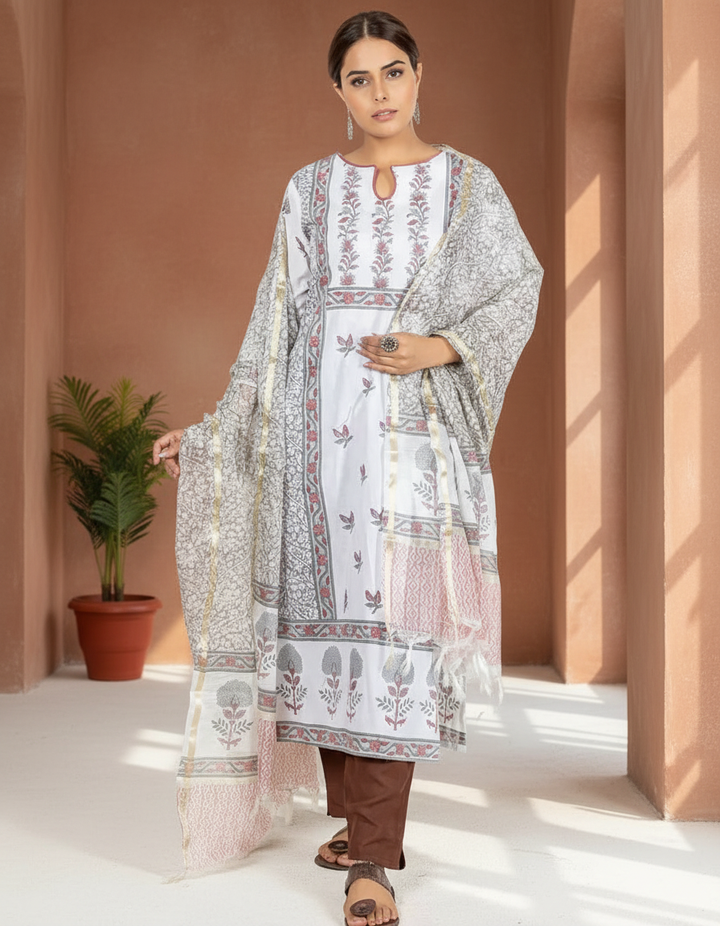 White Cotton Kurta with Dupatta