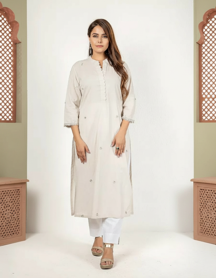 Ash Beige Cotton Kurta