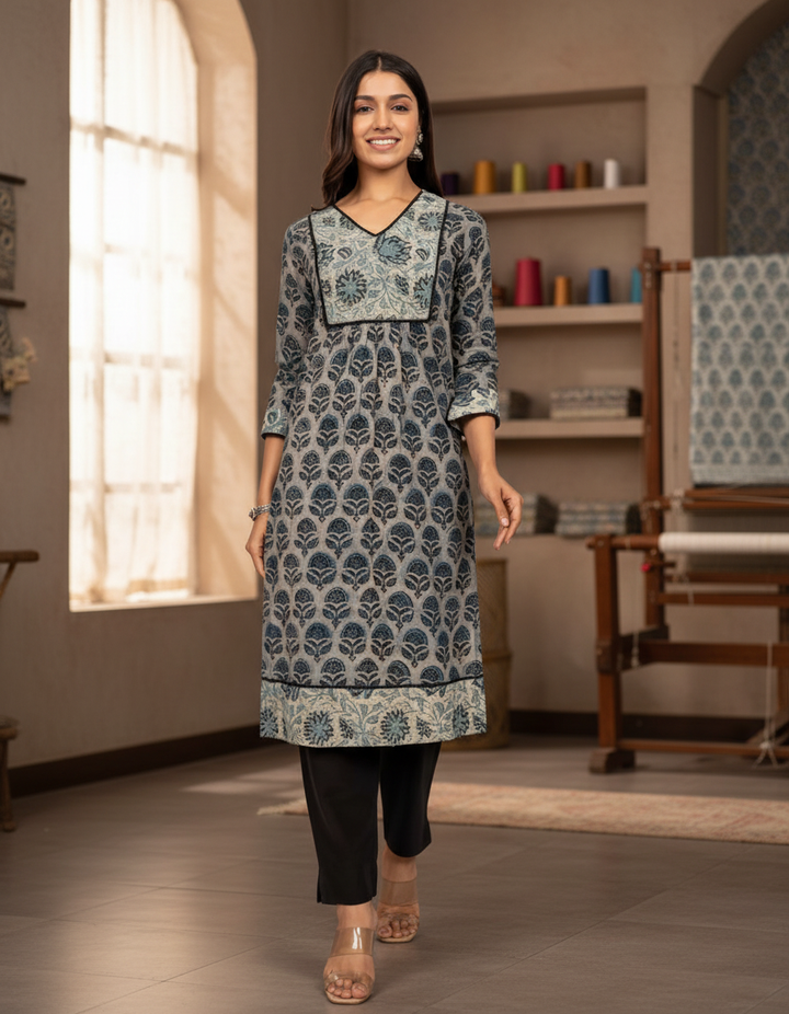 Indigo Ajrakh Print Cotton Kurta
