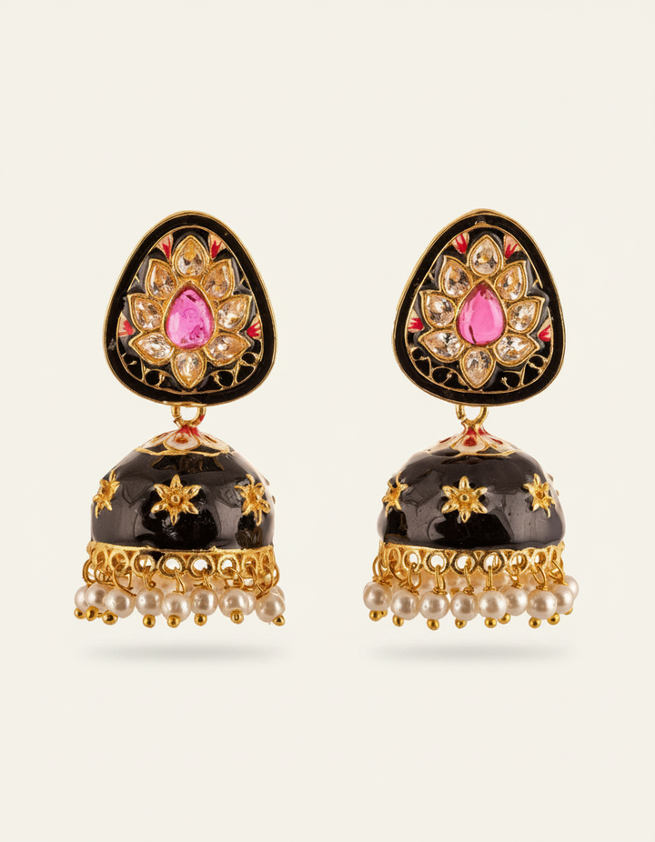 Black Flower Enamelled Jhumki