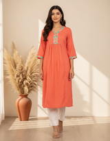 Peach Kurta with Thread Embroidery