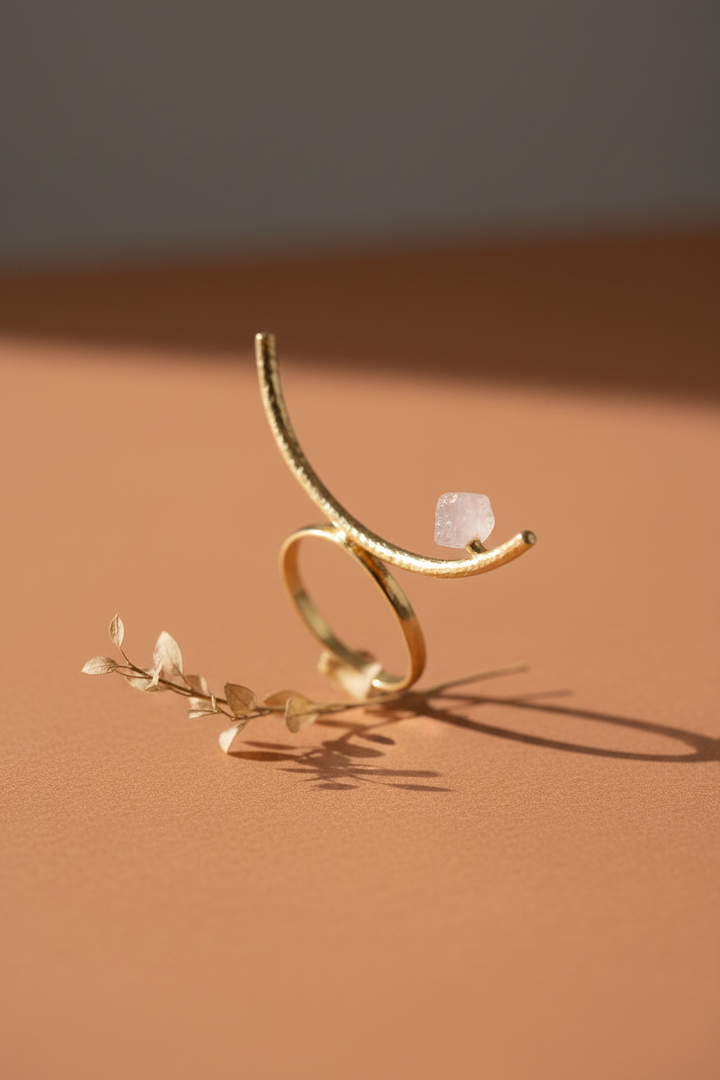 Crescent Moon Pink Rose Ring