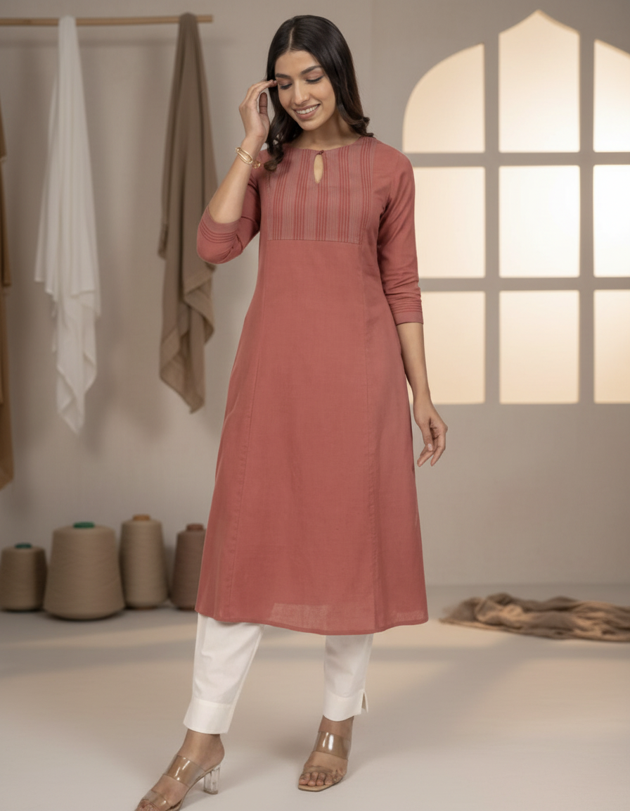 
                Dusty Peach Flax Kurta
              