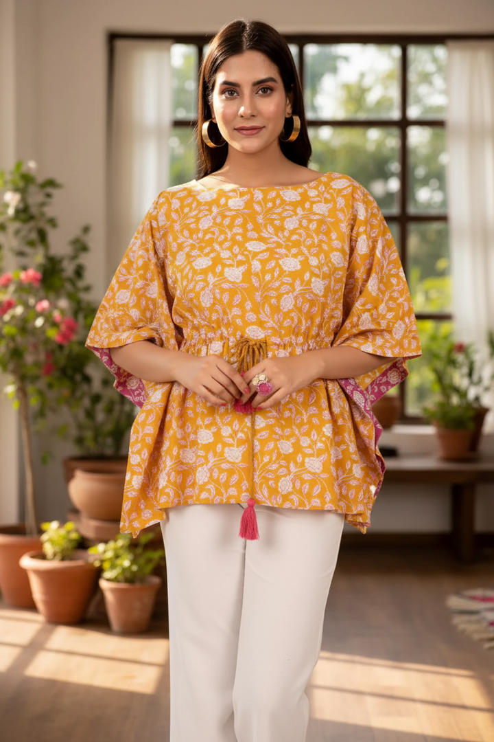 Mango Yellow Printed Short Kaftan