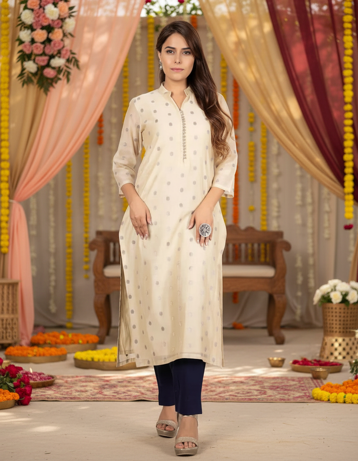 Beige and Purple Chanderi Kurta for Women