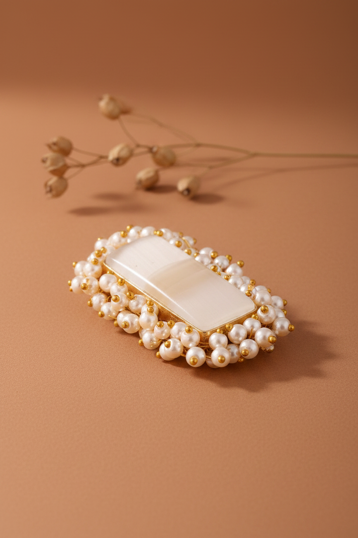 Pearl Decorated White Hand Ring