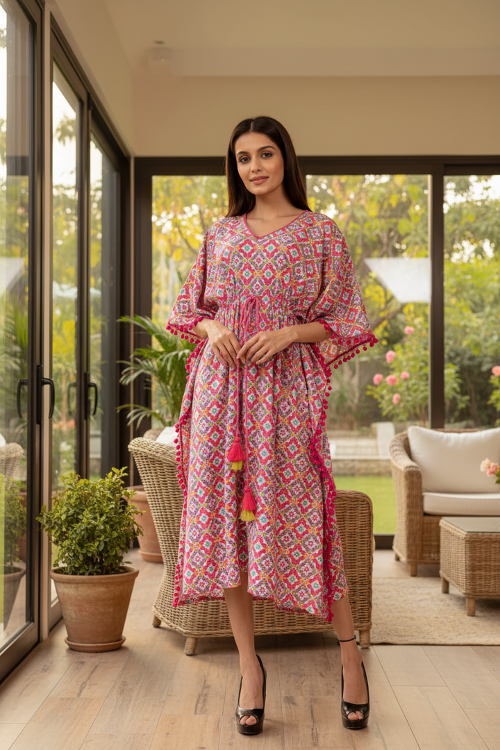 Pink and White Kaftan Dress