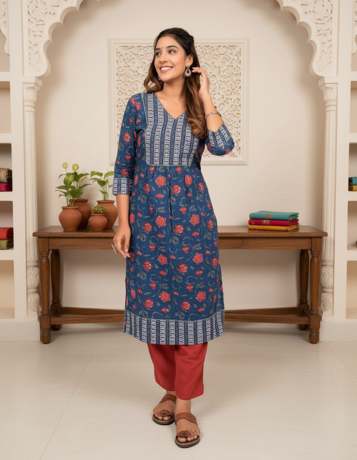 Blue Floral Printed Kurta