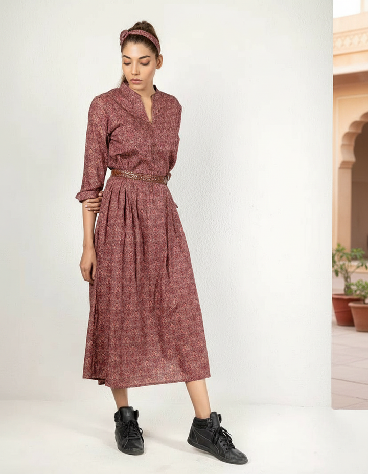 Chocolate Wine Digital Print Kurta Dress