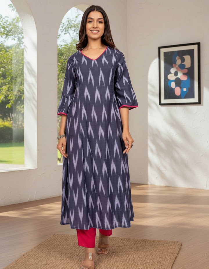 Blue &amp; Grey Ikat Kurta Dress