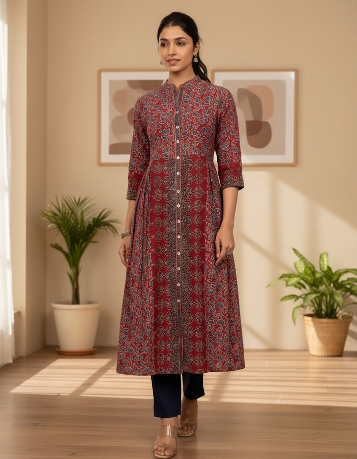Maroon Front Open Kurta