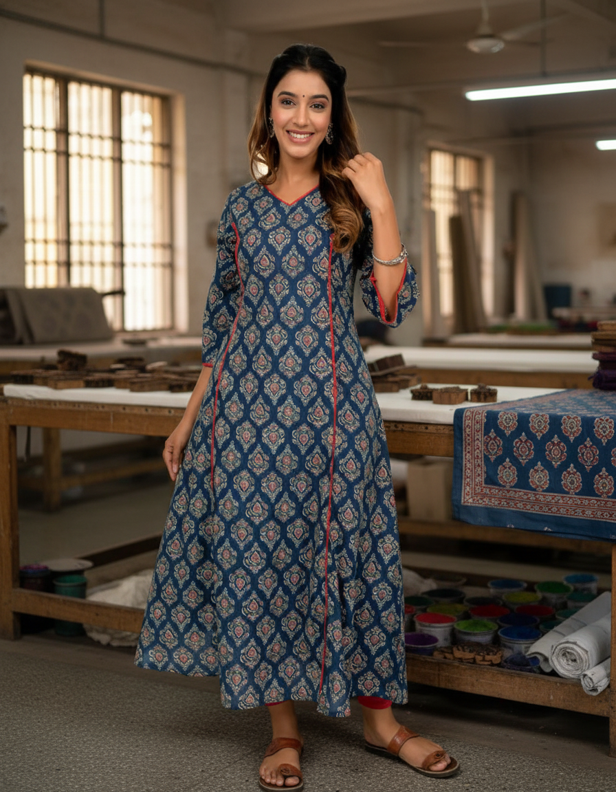 
                Navy Blue and Maroon A Line Kurta
              