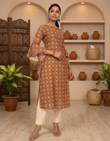 Digital Print Straight Kurta in Cotton