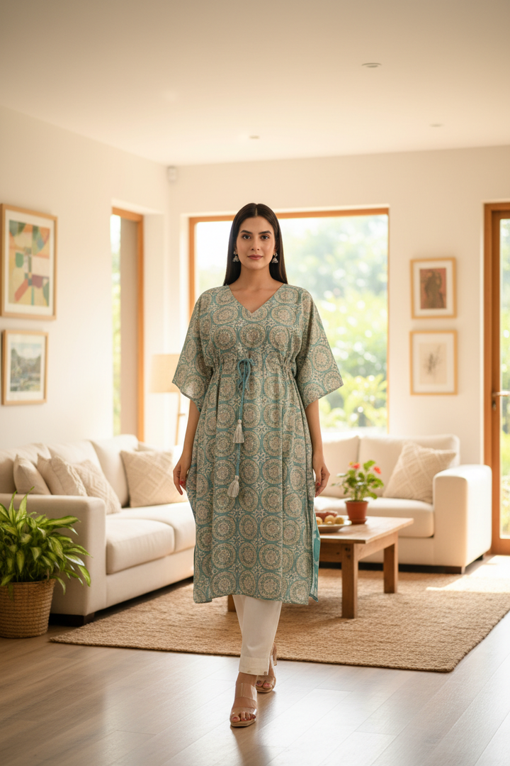 Mint Green Printed Kaftan