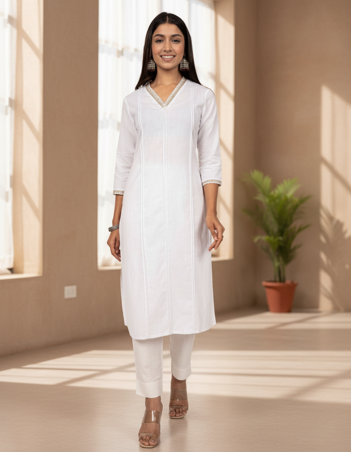 White Pintuck Straight Kurta