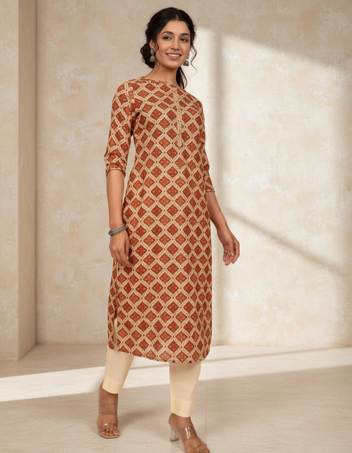 Rust and Beige Digital Print Kurta