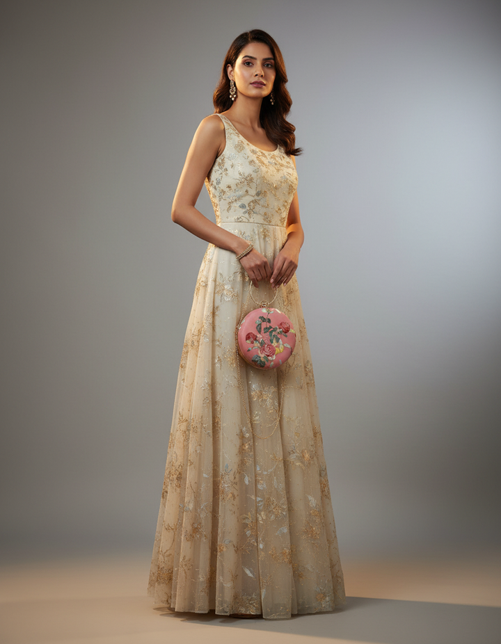 Bubblegum Pink Floral Foil Print Circular Clutch