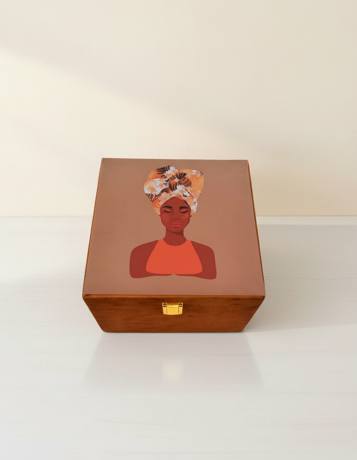 Digital Print Woman Face Suitcase Clutch