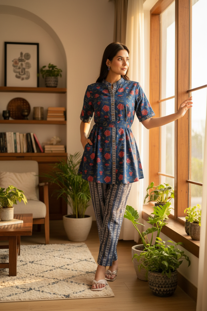 Navy Blue Tunic and Trouser Coord Set