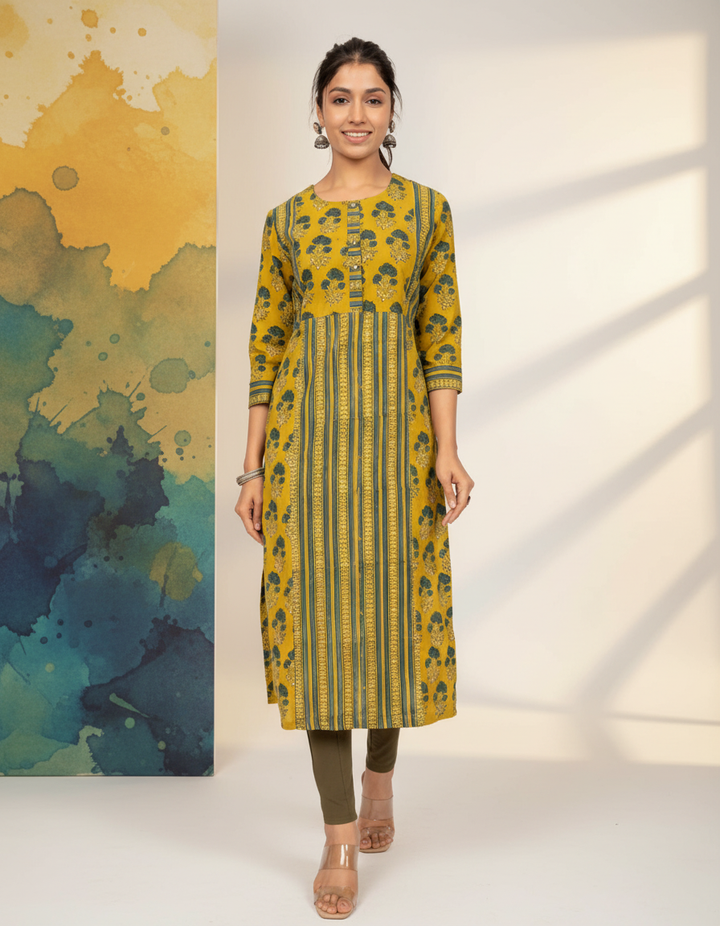 Mustard Ajrakh Print Kurta