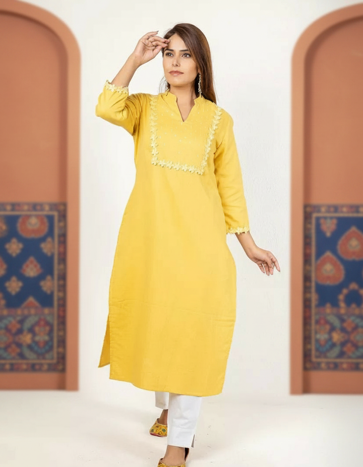 Turmeric Yellow Cotton Kurta for Women