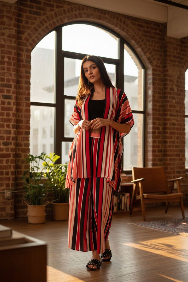 Red and Black Striped Coord Set