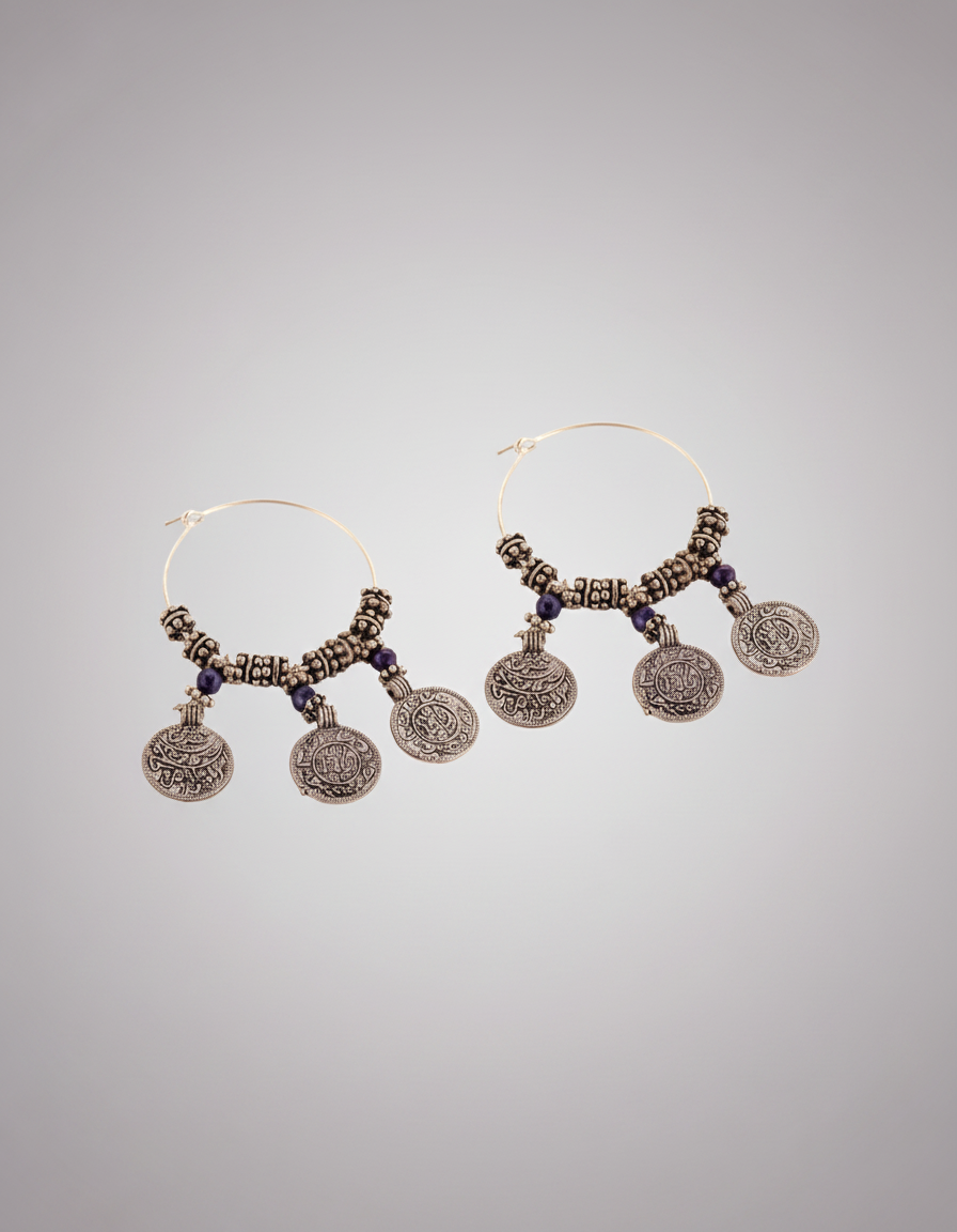 Antique Look Dangler Hoop With Coin Droplets