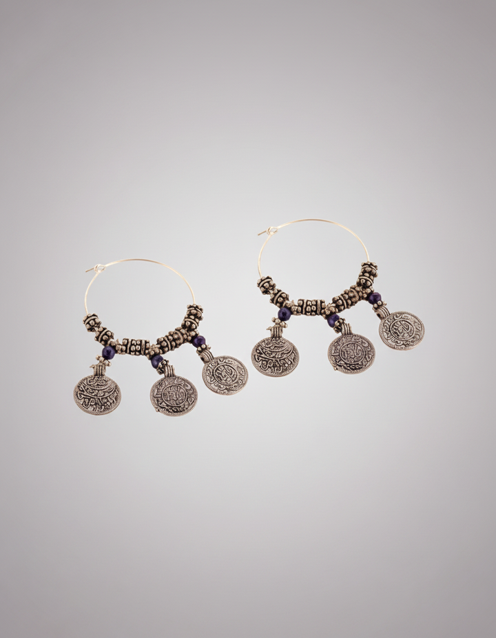 Antique Look Dangler Hoop With Coin Droplets