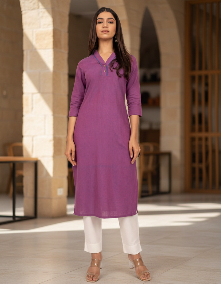 Purple Cross Color Ikat Cotton Kurta