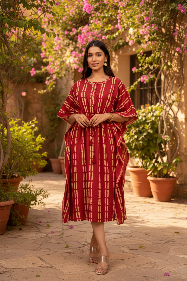 Brick Maroon Kaftan Dress