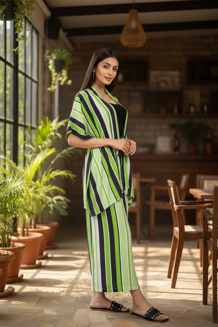 Green and Black Striped Coord Set