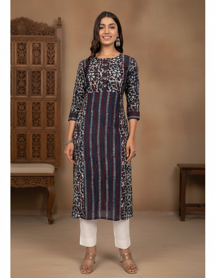 Blue Ajrakh Print Cotton Kurta