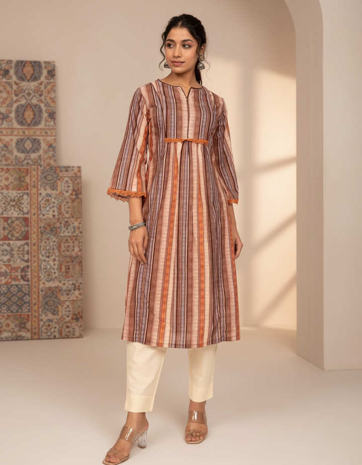 Brown Multi Print Kurta