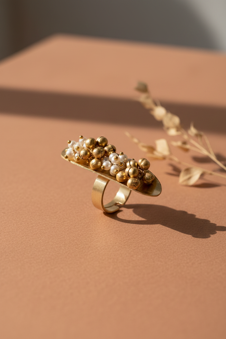Small Golden And White Ball Ring