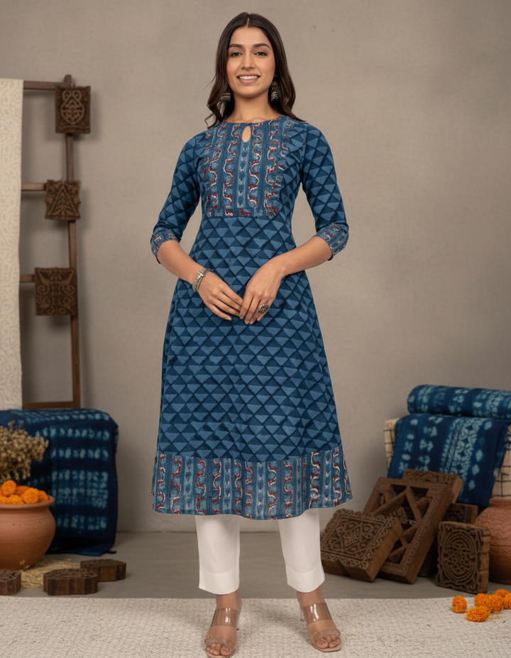 Indigo Dabu Print Cotton Kurta