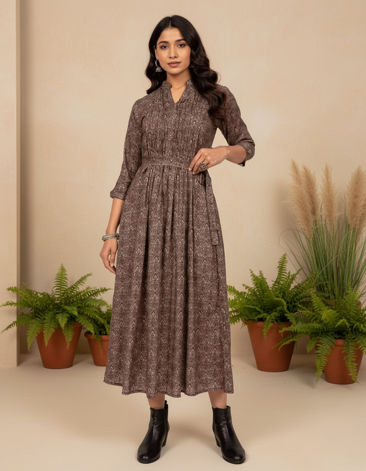 dark-brown-waist-tie-up-dress