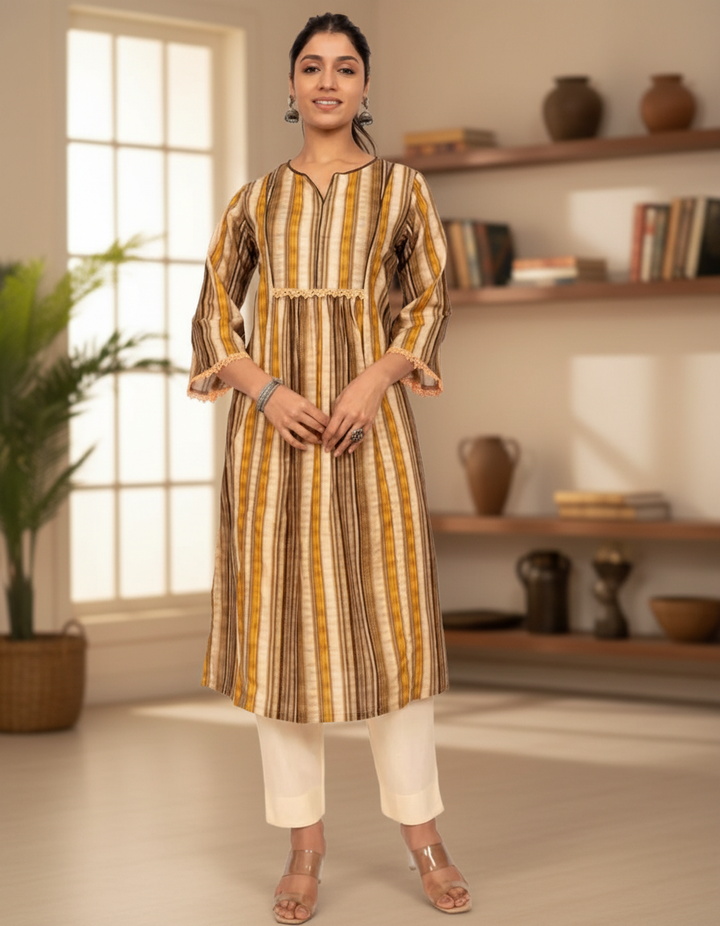 Multi Print Yellow Kurta